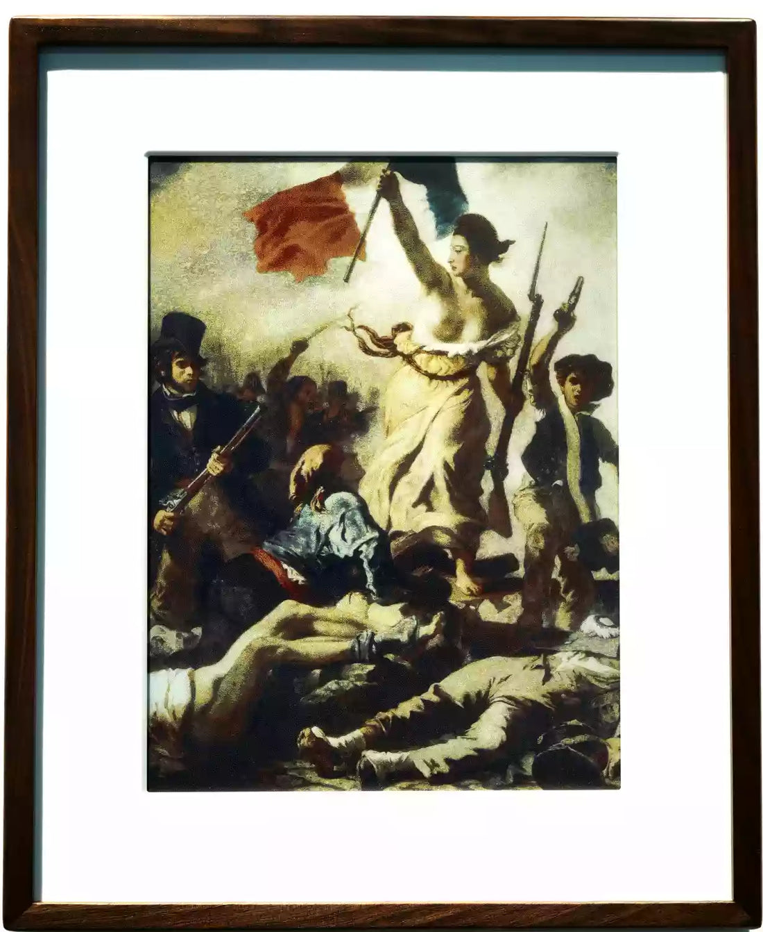 paper-like display screen showing the famous Liberty Leading the People painting in a wooden frame