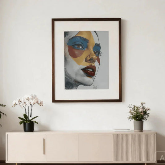 Where to hang a digital art frame above a console table in a modern living room