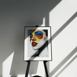 Kokonna 28.5 inch wireless E-ink art frame in aerospace aluminum front view displaying colorful AI generated abstract art